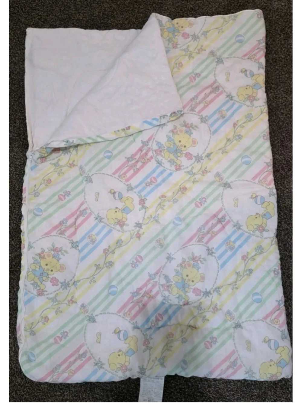 Baby Toddler Sleeping Bag Vtg Quilt Zipper Bears Yellow Green Pink 32